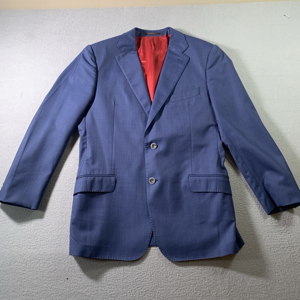 J. Hilburn Custom Blazer 42L Vitale Barberis Canonico Italian Wool Blue Jacket